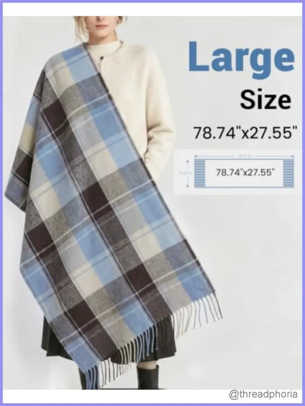 Oversized Plaid Cashmere Feel Winter Scarf with Tassels